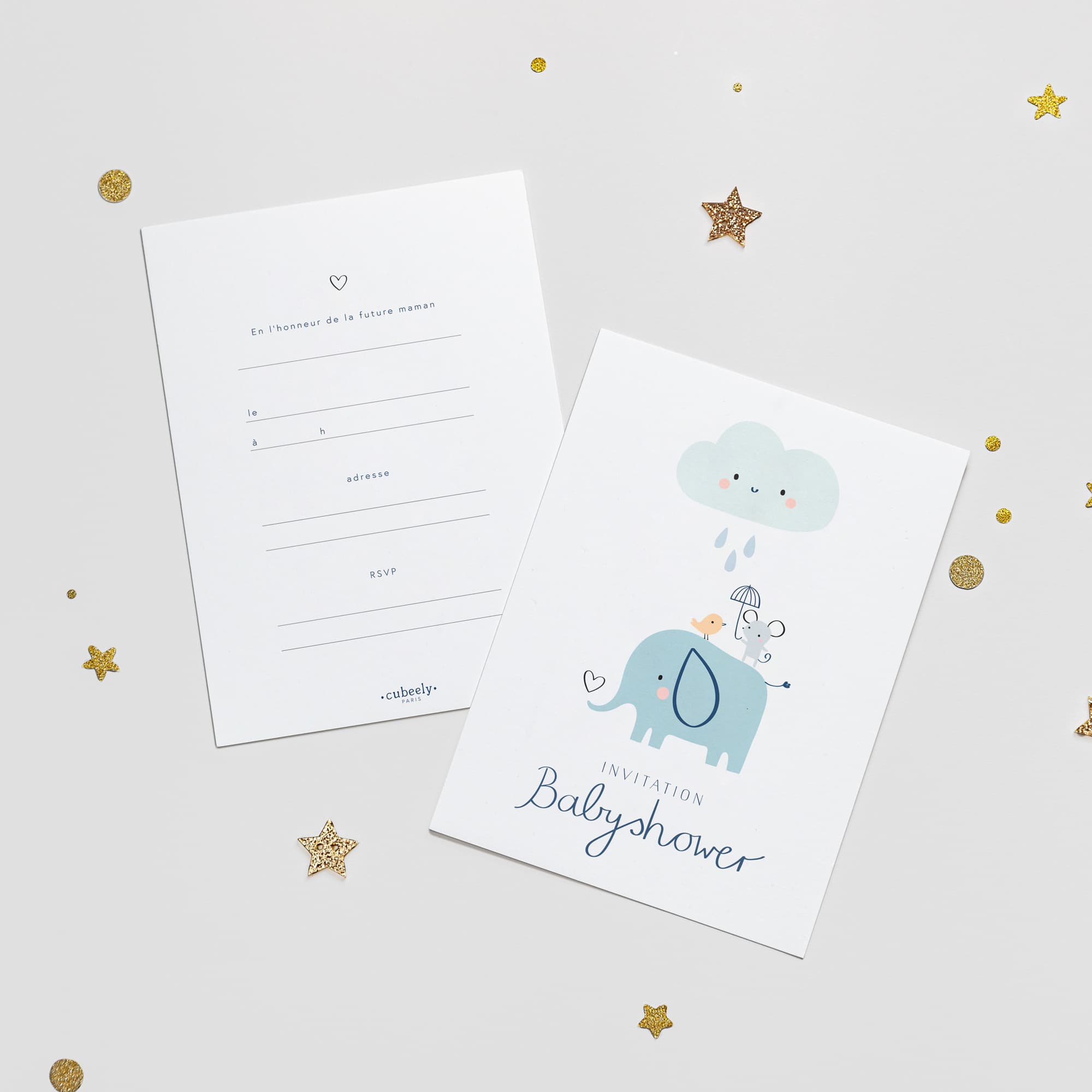 Set of 8 Invitation Cards - Babyshower Elephant